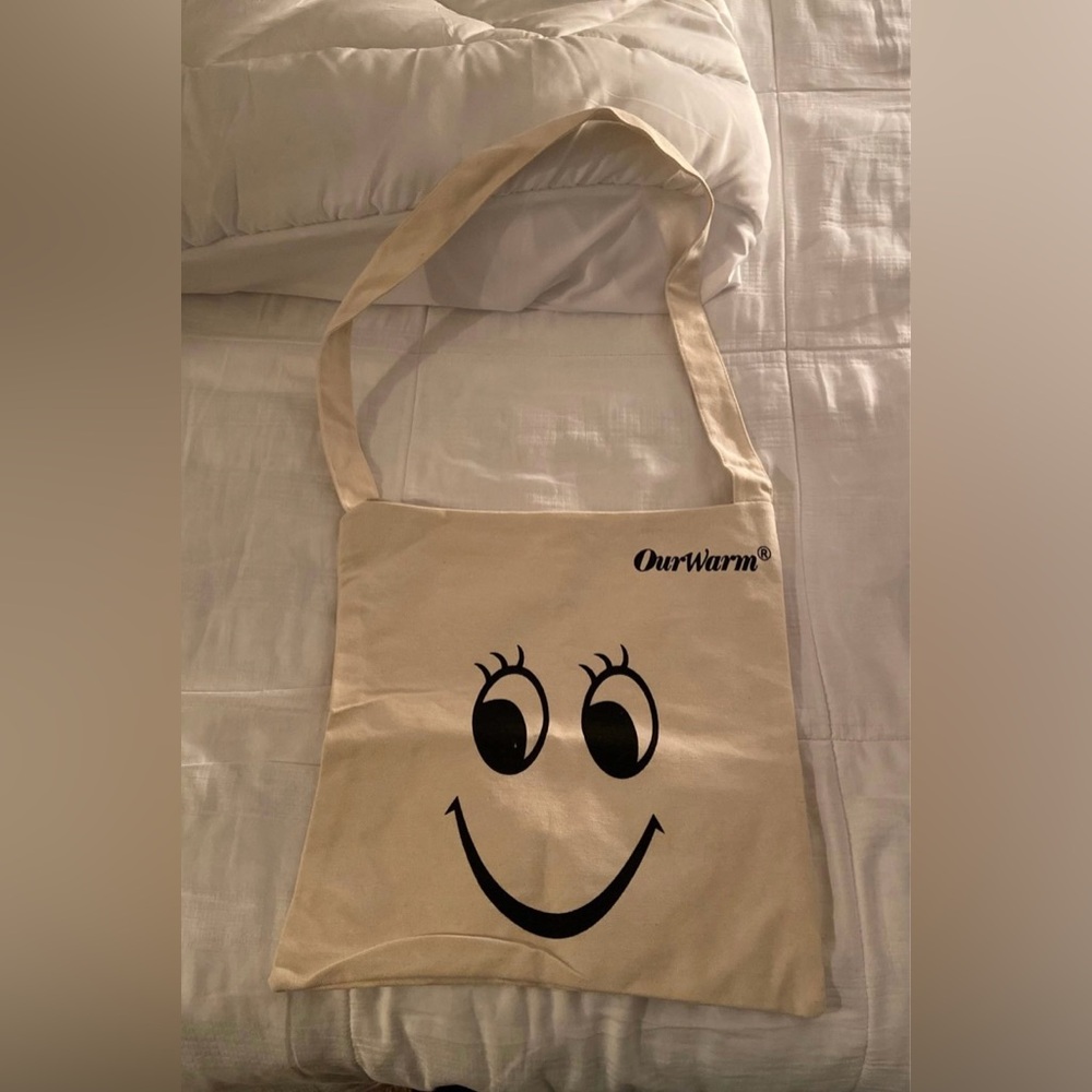 Cream Smiley Face Tote Bag